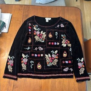 Vintage Coldwater Creek Black Sweater with Colorful Stitching
